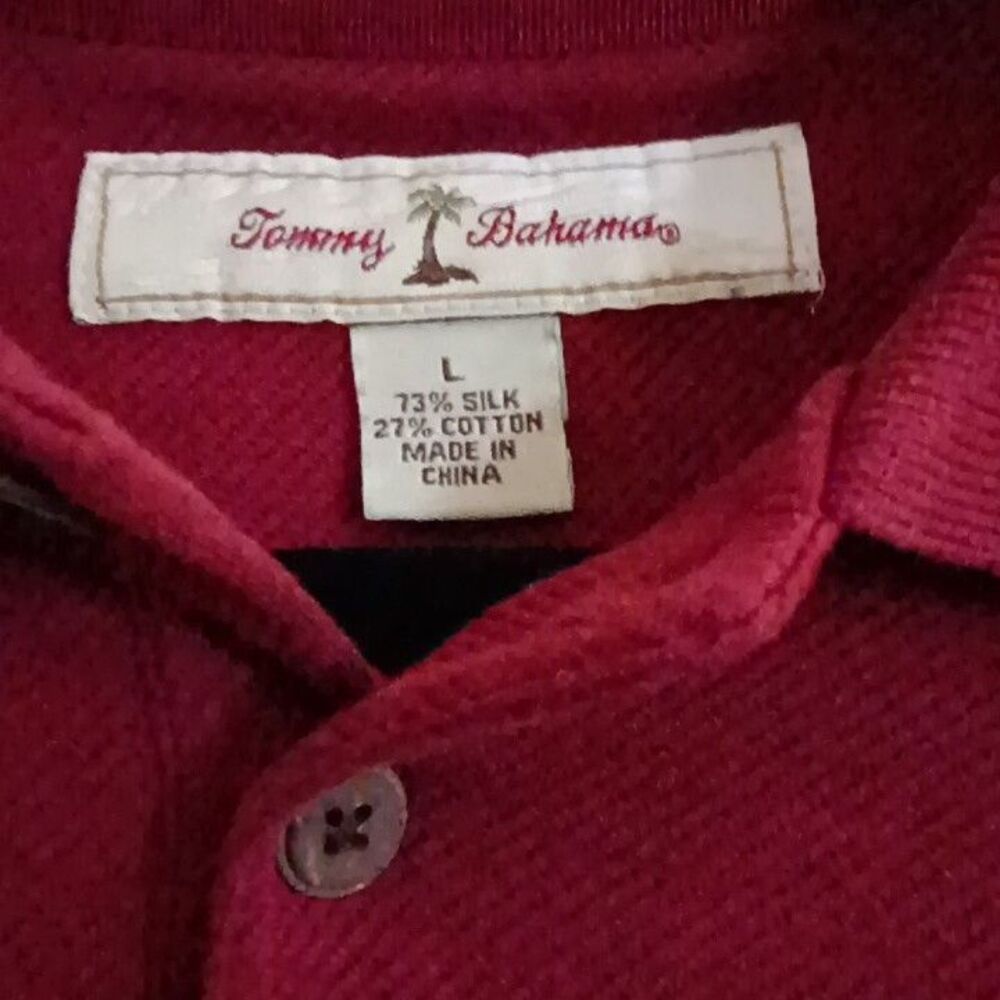Tommy Bahama Long Sleeve Men's Burgundy Silk-Cotton Button Up Pullover  Size L